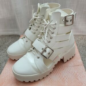 Womens White Patent Leather Boots